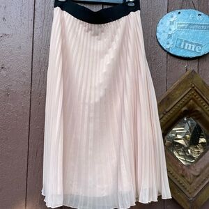 DKNY Blush Pink Pleated Midi Skirt with Black Waistband